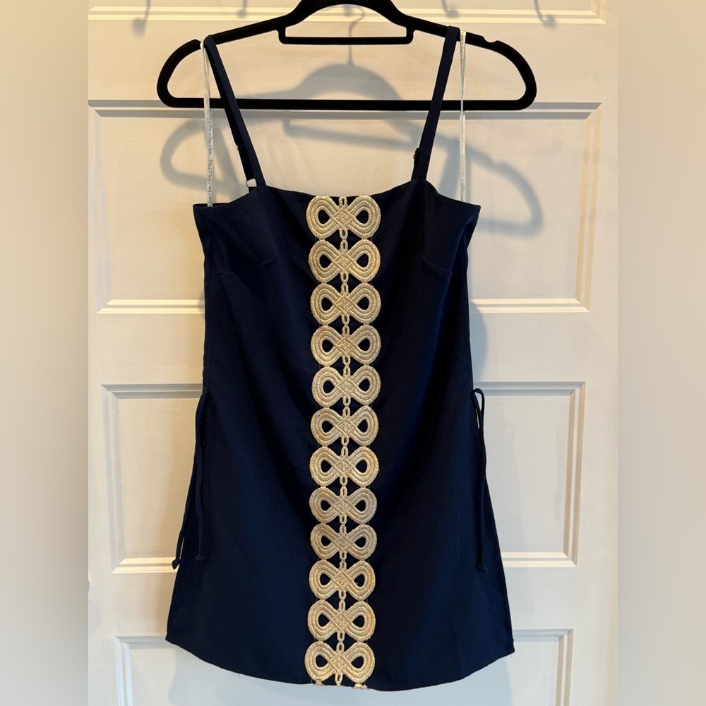 Lilly Pulitzer Blue and Cream Embellished Camisole Dress